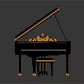 Elegant Musical Instruments and Art Supplies with Black Grand Piano and Colorful Art Brushes