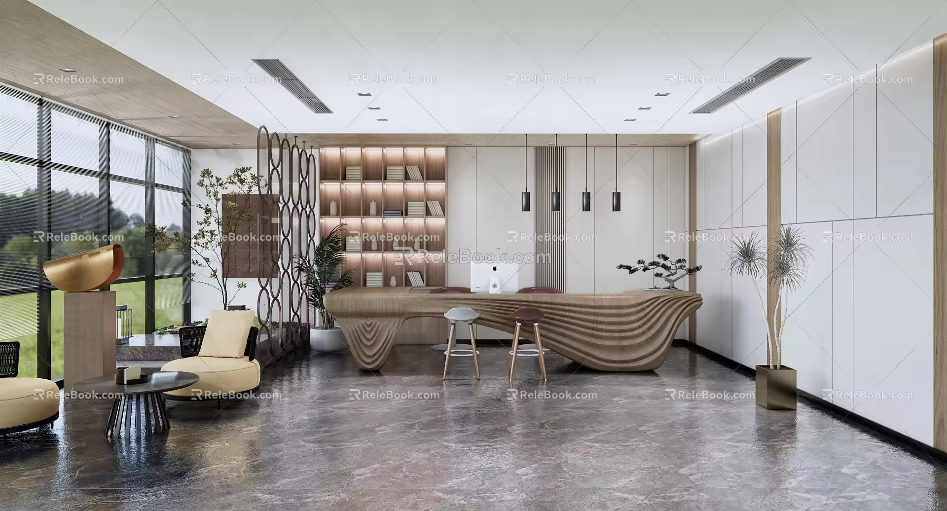 Modern Front Desk Hotel Front Desk Space 3d model