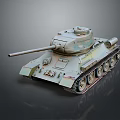 Vintage Military Tank With Long Cannon Metal Tracks And Weathered Paint On Gray Display Background