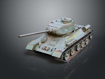 Vintage Military Tank With Long Cannon Metal Tracks And Weathered Paint On Gray Display Background 3d model
