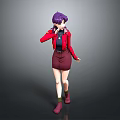 Stylish Game Movie Character With Purple Hair Red Jacket Black Top Red Skirt And Standing Pose