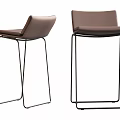 Modern Brown Leather Bar Stools with Metal Frame and Comfortable Backrest 3d model