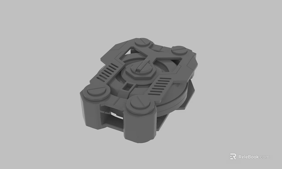 Gray 3D Model Mechanical Part With Geometric Structure And Circular Protrusions 3d model 