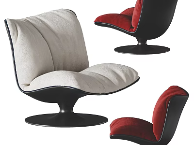 Stylish Modern Accent Chair With Beige And Red Velvet Upholstery And Black Round Metal Base 3d model
