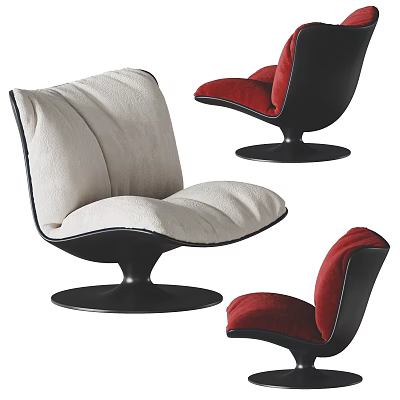 Stylish Modern Accent Chair With Beige And Red Velvet Upholstery And Black Round Metal Base 3d model