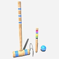 Croquet Sports Equipment Including Wooden Mallet Colored Stake Blue Ball and Wicket