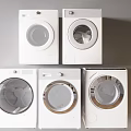 Six White Front Loading Washing Machines Arranged in Two Rows Three Each with Round Transparent Doors 3d model