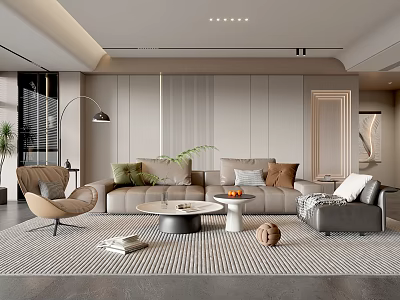 Modern Living Room Interior Design With Sofa Rug Floor Lamp And Green Plant 3d model