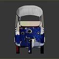 Artistic Tuk Tuk With White Roof Blue And White Body Orange Wheels And Light Seats