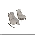 Modern Accent Chair with Brushed Metal Frame White Cushion and Gray Knitted Blanket
