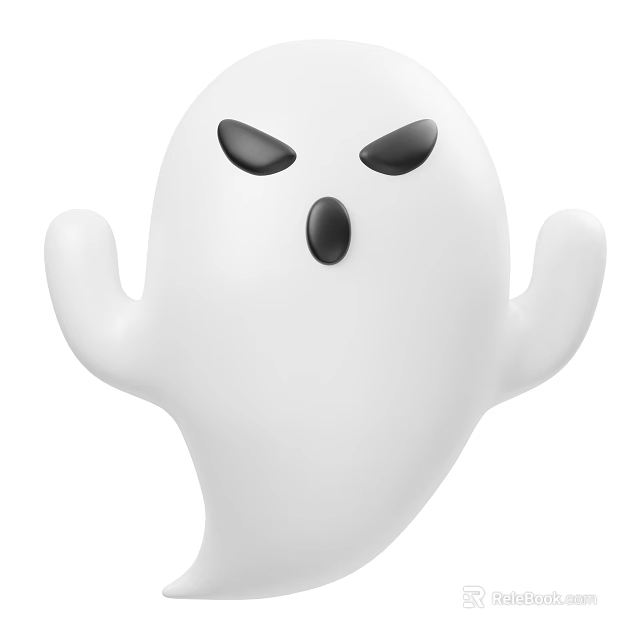 Cartoon Ghost Character With White Body Black Eyes And Outstretched Arms 3d model 