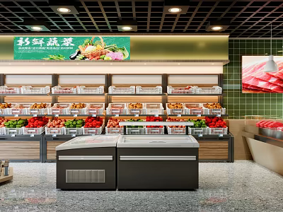 Shopping Mall Vegetable Store With Fresh Fruits Vegetables And Refrigerated Display Cases 3d model