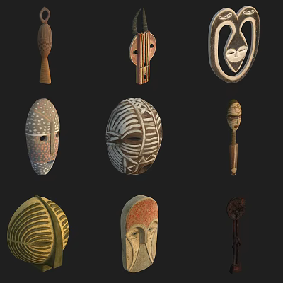 Artisan Crafted Traditional Carved Decorative Hangings With Ethnic Patterns And Various Shapes 3d model