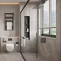 Modern Luxury Bathroom Design With Marble Walls Smart Toilet Glass Shower And Large Mirror