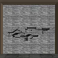 Traditional Chinese Brick Background Wall With Wooden Frame And Black Architectural Silhouettes Lighting