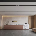 Modern Office Reception Desk Interior With Marble Countertop And Wooden Wall Panels