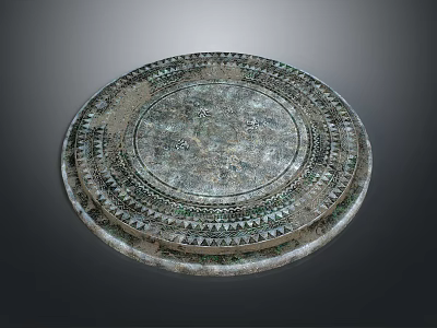 Ancient Bronze Mirror With Intricate Circular Carvings And Ornate Patterns 3d model