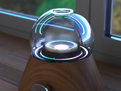Illuminated Decorative Lamp With Transparent Glass Dome And Wooden Base On Window Sill 3d model