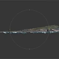 Detailed Rocky Terrain 3D Model With Green Vegetation And Blue Edge Surface
