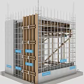 Construction Scaffolding And Formwork Support System With Metal Frames And Concrete Wall 3d model