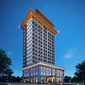 Tall Modern Residential Building With Bright Lighting And Green Trees Under Blue Sky