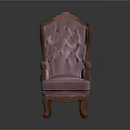 Classical Purple Velvet Armchair With Carved Wooden Armrests And Ornate Backrest Design