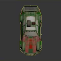 Vintage Modified Car With Red Green Striped Body Spare Tire On Roof And White Rims