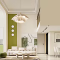 Modern Apartment Living Room With Green Wall White Sofa Pendant Light And Open Space