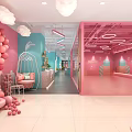 Vibrant Pink And Blue Interior Space With Cloud Chandeliers Balloons And Hanging Chair