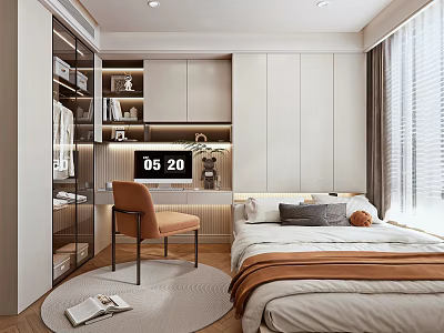 Tatami Bedroom Interior With Tatami Bed Storage Cabinets Desk Chair And Window Blinds 3d model