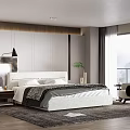 Modern Bedroom Interior With Large Bed Floor Lamp Area Rug And Window View