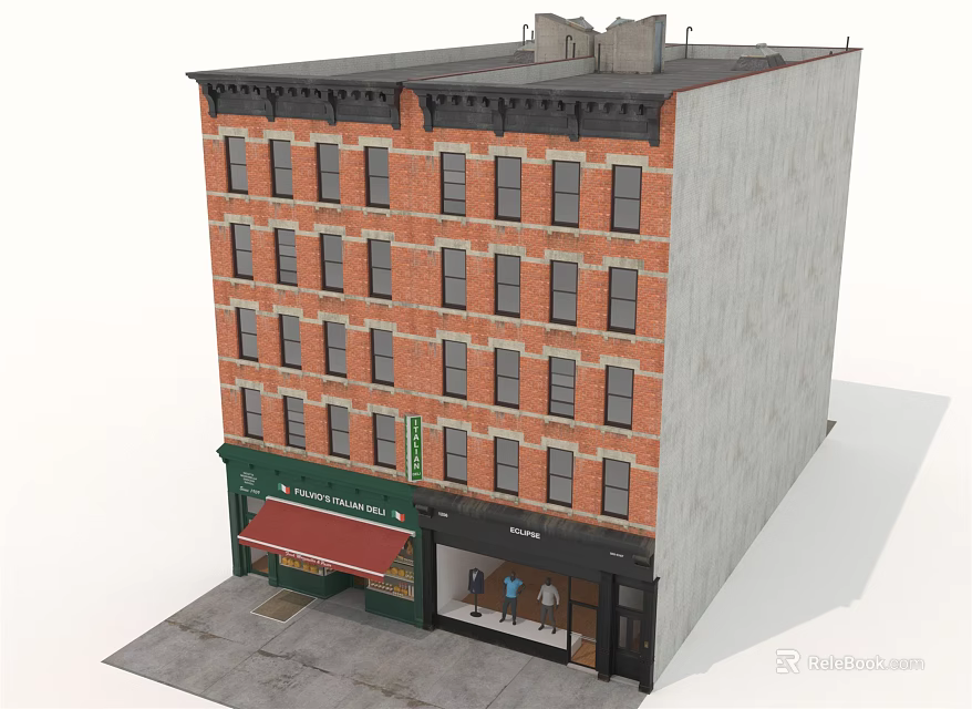 Traditional Multi Story Brick Building With Ground Floor Shops And Upper Residential Floors 3d model 