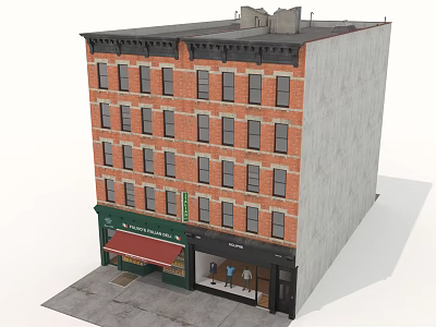 Traditional Multi Story Brick Building With Ground Floor Shops And Upper Residential Floors 3d model