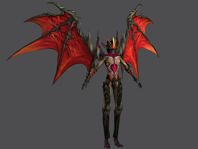 Demonic Game Movie Character With Red Wings Horned Armor And Fiery Design 3d model