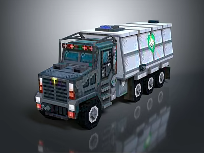 White Gray Truck With Blue Lights On Top Front T Logo And Green Recycling Symbol 3d model