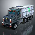 White Gray Truck With Blue Lights On Top Front T Logo And Green Recycling Symbol