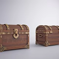 Two Vintage Wooden Chests With Golden Metal Decorations Intricate Carvings And Wood Grain