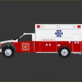White and Red Ambulance Emergency Vehicle with Medical Symbol and Red Lights