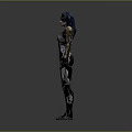 Sci Fi Warrior Character With Blue Hair And Black Silver Armored Suit