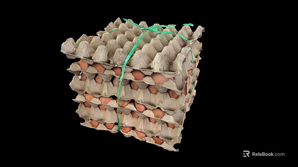 Chicken Eggs Neatly Stacked In Paper Cartons Bundled With Green String 3d model 