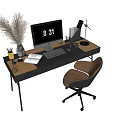 Modern Desk Chair Desk Chair Combination Study Desk Computer Desk 3d model