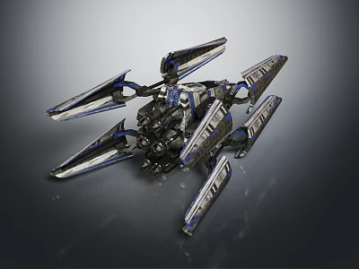 Futuristic Mechanical Device With Blue Silver Metallic Blades And Sci Fi Structure 3d model