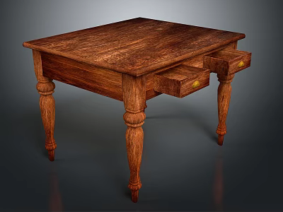 Classic Solid Wood Table With Drawers And Turned Legs Natural Grain Design 3d model