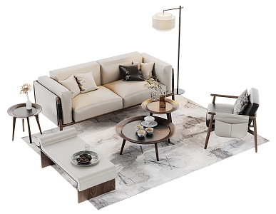 New Chinese Sofa Coffee Table Combination 3d model