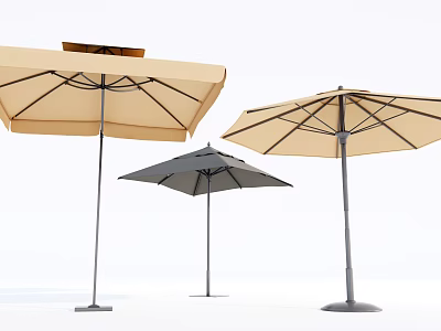 Outdoor Patio Sunshade Umbrellas with Beige and Gray Canopy Metal Frame and Stable Base 3d model