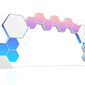 Modern Event Entrance With Hexagonal Gradient Colors Transparent Glass And Arched Structure
