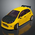 Yellow Sporty Modified Car With Black Hood Rear Spoiler And Racing Wheels