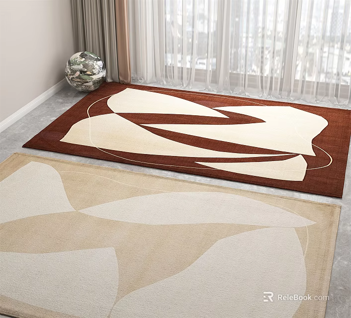 Square Rugs With Brown Beige Geometric Patterns For Indoor Floor Design 3d model 