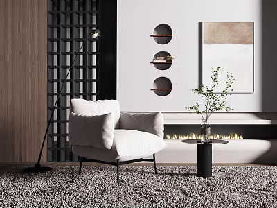 Modern Living Room Interior With White Armchair Side Table Floor Lamp And Wall Decor 3d model