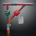 Hardware Tools Pipeline Fittings With Red And Green Knobs And Metal Tag 3d model